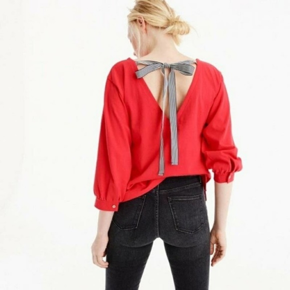 J. Crew Red Back-Tie Blouse